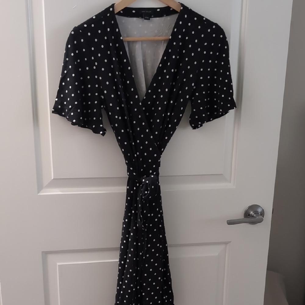 Ann Taylor Black and White Polka Dot Wrap Midi Dress